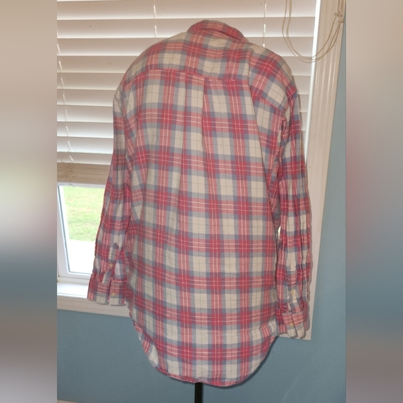Lauren James Medium Pink Blue Cotton Flannel Button Down - Picture 2 of 8